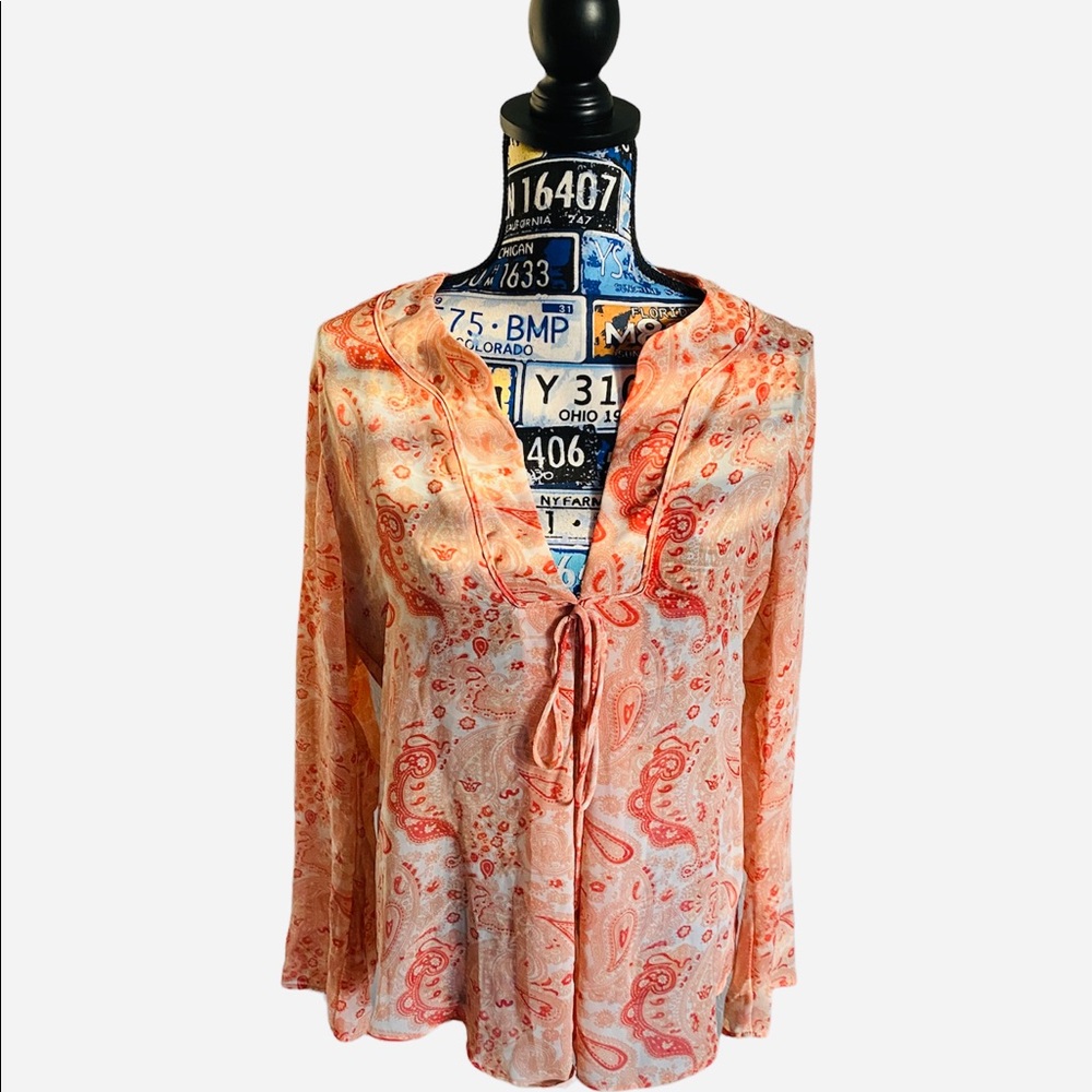 New York & Co. Sheer long sleeved tunic blouse.